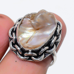 Natural Biwa Pearl Gemstone 925 Sterling Silver Jewelry Ring Size 6.5 t0u12
