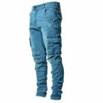 RogueWave Street Elastsed teksad meestele Denim Cargo p&uuml;ksid Pesta &Uuml;hev&auml;rvilised Mitme taskuga Vabaaja Keskmise v&ouml;&ouml;kohaga P&uuml;ksid Slim Fit Igap&auml;evaseks kandmiseks Joggerid XXXL tumesinine v&auml;rv