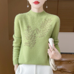 Naiste ka&scaron;miirkampsun Qinghe ka&scaron;miir 30% ka&scaron;miir 70% vill s&uuml;gis-talvine pullover soe ja moekas L s&auml;rav roheline v&auml;rv