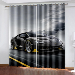 Must Lahe Sportauto Filmitr&uuml;kimuster Moodsad Poiste Kardinad Akknakatted Elutuppa Magamistuppa K&ouml;&ouml;ki 2 Tk Dekoratsioon 132W164H(CM)52x65in&Hook gray