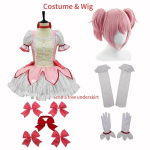 Anime Kaname Madoka Cosplay Kost&uuml;&uuml;m Parukas Roosa Juuksed Naistele T&uuml;drukule Halloween Rollim&auml;ng Kohandatav Unisex Peo R&otilde;ivad Custom Size&Female white