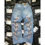 ZYLLO Y2K Harajuku Retro Teksap&uuml;ksid Kunstiline Kirsipuu Tikandimuster Denim P&uuml;ksid High Street L&otilde;dvad Sirge S&auml;&auml;rega P&uuml;ksid M sinine