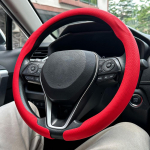 Steering Size 36-38cm Universal Non-slip Round Breathable leather Car Steering Wheel Cover Protector Suitable Auto Accessories punane