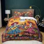 3 tk Boho Mehhiko Kolju Voodipesu Tekikate Komplekt Dia De Los Muertos Voodipesu Tekikott Komplekt Surnute P&auml;eva Teemaline Voodikomplekt Fiesta Duvet Cover Set&EU Single(135x200cm)