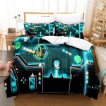 Vihane Geometry Dash Voodipesukomplekt &Uuml;he Twini T&auml;is Kuninganna Kuninga Suurusega Voodikomplekt T&auml;iskasvanud Laste Magamistoa Tekikottide Komplektid 3D Prindiga Multikas EU Single(135*200cm)3pcs