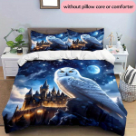 1 Komplekt Anime-teemaline Maagilise Akadeemia Loss & &Ouml;&ouml;kulli Disainiga Voodipesu 3D Digitr&uuml;kk Aastaringselt Pol&uuml;ester Tekikate ja 2 Padjap&uuml;&uuml;ri EU Single(135*200cm)3pcs