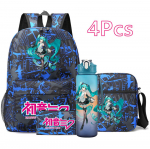 4 tk/komplekt Anime Hatsune Miku Tr&uuml;kitud Seljakott Suure Mahutavusega Raamatukott &Otilde;lakott Pinal koos 750Ml Veepudeliga Veekindel Koolikott