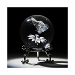 3D-Lasergravur Schmetterlings- und Blumenmotiv Kristall-Dekokugel, 60 mm Glaskugel Briefbeschwerer mit Sockel