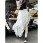 Ebakorrap&auml;rased valged boheemlaslikus stiilis seelikud Korea pits volangidega seelik Harajuku Y2K seelik Vanaaegsed elegantsed &scaron;ifoonist seelikud A-l&otilde;ikeline tordiseelik S
