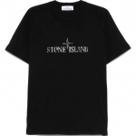 Stone Island Klassikaline Logo Pusa &Uuml;mmarguse Kaelusega L&uuml;hikeste Varrukatega T-s&auml;rk Meeste T-s&auml;rgid Must K1S1521000-20S0081-V0029 S