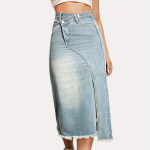 Pliiats Denim Naiste k&otilde;rge v&ouml;&ouml;kohaga A-Line &uuml;hev&auml;rviline pahkluuni ulatuv seelik S helesinine v&auml;rv