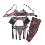 Naiste seksikas leopardimustriga push-up rinnahoidja komplekt, topelt&otilde;mblusriba, pitsist detailidega pesukomplekt, reie k&otilde;rgete sukadega S leopard