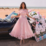 Elegantne 2026. aasta suvine pidulik pikk kleit naistele prantsuse puust k&otilde;rva kaunistusega Medium roosa
