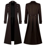 XS-5XL Pluss Suurus Meeste Gooti Trench Keskaegne Steampunk Retro Stiilis Pikad Joped Kaherinnaline &Uuml;hev&auml;rvilised Meeste Vintage Pikad Joped L must