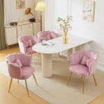 4 moodsa sametist elutoatooli komplekt, polsterdatud toolid kroonlehekujulise seljatoega, kullatud metallist jalad ja liblikakujuline padi magamistoa-s&ouml;&ouml;gituba jaoks 63 x 28 x 77 cm roosa