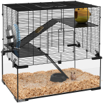 3-korruseline hamstrite puur/v&auml;ikelooma puur rataste, kaldteede, v&auml;ikese majakese, veepudeli ja s&ouml;&ouml;dan&otilde;uga, 60L x 40W x 54.5H cm, must