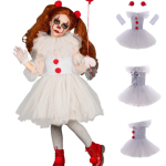 Pennywise'i kost&uuml;&uuml;m lastele t&uuml;drukutele, Halloweeni klouni IT Cosplay T&uuml;llkleidid kinnaste ja punase juuksen&otilde;elaga, Laste peokost&uuml;&uuml;mid karnevalipeoks Ho XL