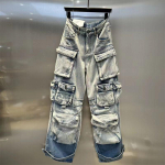 Kevad S&uuml;gis Naiste Cargo Jeans Mood Vabaaeg K&otilde;rge V&ouml;&ouml;koht Denim Taskutega P&uuml;ksid Street Wear Suur Suurus L sinine