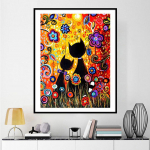 Teemantmaali mosaiik Kaks koomiksit musta kassi k&auml;sitsi valmistatud teemantristpistes komplekt Teemanttikandid 20X30CM