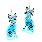 Les Tr&eacute;sors De Lily [Q1305] - Dormeuses cr&eacute;ateur 'Lilipoupettes' (chat) turquoise - 35x15 mm t&uuml;rkiissinine