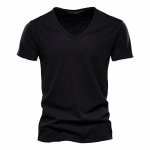AIOPESON Summer 100% puuvilla elastsus T-s&auml;rk Meeste vabaaja pehme fitness-s&auml;rk Meeste T-s&auml;rk Topid T-s&auml;rgid V-kaelusega l&uuml;hikeste varrukatega meeste T-s&auml;rk M must