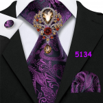 Lillad lipsud prossiga Hanky ​​mansetin&ouml;&ouml;biga meestele Paisley Plaid siidist kaelaside, žakaarkootud pulmakomplekt N-5134