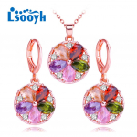 LSOOYH lillega kaelakee Cubic Zirconia Flower Drop Hoop k&otilde;rvar&otilde;ngad naistele lillega ehete komplektid A mitmev&auml;rviline
