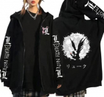 Death Note Harajuku Anime T&otilde;mblukuga mantlid Kapuutsid Meeste jakid Vabaajalised avara kapuutsiga t&otilde;mblukuga Manga L Lawliet Prinditud topid Dressipluus Unisex Paari T&auml;navar&otilde;ivad S