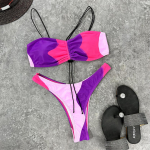 V&auml;rvilised kortsulised pitsilised bikiinid naiste ujumistrikoo, naiste ujumisriided, kaheosaline bikiinikomplekt, k&otilde;rge l&otilde;ikega supluskost&uuml;&uuml;m, ujumine S