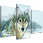 Kolmeosalise pildiga l&otilde;uenditr&uuml;kk Wolf Animal Nature 60x40 sinine