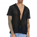 Chic Lapel Daily Wear Pehme l&auml;bipaistva v&auml;ljal&otilde;ikega meeste T-s&auml;rk R&otilde;ivaste suves&auml;rk S must