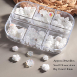 6 ruudustikuga kameelia lilleline k&uuml;&uuml;nte ornament 3D roos, tahke valge jade Aurora vaiguga lillekarbi suurus segatud