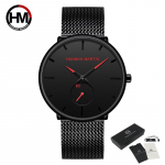 HANNAH MARTIN meeste k&auml;ekell Must &uuml;li&otilde;hukesed meeste k&auml;ekellad Moodne veekindel kleit, roostevabast terasest rihmaga luksuslik kvartsist k&auml;ekell