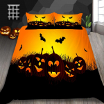 Halloweeni kodu voodipesukomplekt k&otilde;rvitsa lambi mustriga tekikate ja padjap&uuml;&uuml;r 2/3 t&auml;issuuruses pestav mugav voodipesu UK Single 135x200cm