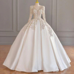 Satiinist pulmakleit Peamine pruutkleit Esmaklassiline prantsuse pikkade varrukatega v&auml;ikese sabaga, vastupidav retroh&otilde;nguline &uuml;li&otilde;huke v&otilde;rkkleit L