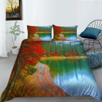 3D vahtralehtedest voodipesukomplekt Punase lehe tekikattega padjap&uuml;&uuml;r, 2 v&otilde;i 3 t&uuml;kki mikrokiudkangast AU eriti suur kodukaunistus Baby 100x135cm