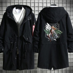 Anime Attack on Titan Kost&uuml;&uuml;m Levi Mikasa Eren Cosplay Meeste Kapuutsiga pikk mantel kevad-s&uuml;gisjope Tuulejope V&auml;lisriided Mantel S must