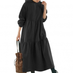 S&uuml;gisene naiste dressipluus, volangidega, &uuml;hev&auml;rviline pikkade varrukatega, laia &auml;&auml;rega kapuutsiga kleit, puhkus L roosa punane v&auml;rv