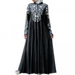 Moslemitest naiste pikkade varrukatega Abaya kleit, krae, lilleline Swing Kaftan Maxi kleidid 4XL must