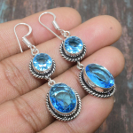 &Scaron;veitsi sinise topaasi v&auml;&auml;riskivist k&auml;sitsi valmistatud 925 sterlingh&otilde;bedast ehtek&otilde;rvar&otilde;ngas talle 1.97 Inches sinine