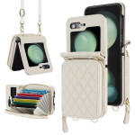 Crossbody randmepaela nahast telefoni&uuml;mbris Samsung Galaxy Z Flip 5 4 3 Flip5 Flip4 Flip3 5G t&otilde;mblukuga rahakoti kaardihoidja kate Galaxy Z Flip5 valge