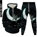 Meeste riietus&uuml;likond Astronaut Harajuku Galaxy Planet Moon 3D Prinditud dressikomplekt Naiste Pusad + P&uuml;ksid Suured kevads&uuml;gis XXL