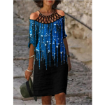 Suures suuruses naiste mood avara vabaaja l&uuml;hikeste varrukatega &otilde;lgadeta &otilde;&otilde;nsate varrukatega gradienttr&uuml;kiga suvekleit L sinine