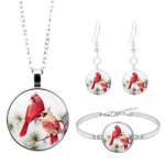 3 tk/komplekt Cardinal Bird Glass Cabochon ripats naiste kaelakee k&auml;ev&otilde;ru k&otilde;rvar&otilde;ngad