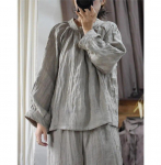 Johnature Irregular Vintage linane retros&auml;rk S&uuml;gisene naiste pikkade varrukatega O-kaelusega lahtine &uuml;hev&auml;rviline s&auml;rk One Size khaki
