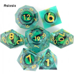 7 tk roheline silmamuna kuldne number terava servaga vaigust t&auml;ringud mitmetahulised t&auml;ringud, mis sobivad rollim&auml;nguks RPG lauam&auml;nguks roheline