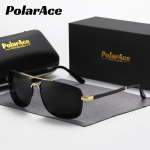 PolarAce Unisex Fashion metallist prillid, ruudukujulised pimestamisvastased topeltkiirega juhipeegliga polariseeritud p&auml;ikeseprillid, UV400 hall/must