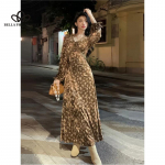 Prantsuse stiilis vintage &otilde;rna stiiliga printimine pitsidega pikkade varrukatega pikk kleit sametkleit lilleline V-kaelusega &scaron;ikk kitsas kleit Onesize must