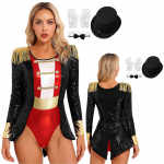 Naiste Tsirkuse Ringmasteri kost&uuml;&uuml;m Halloweeni Cosplay Tuti trikoo Body koos m&uuml;tsiga v&ouml;&ouml;rikraega kindad peoetenduste jaoks S punane