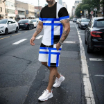 Uusim 3D taevamustriga meeste T-s&auml;rgi l&uuml;hikesed spordi- ja fitnesskomplektid suvine t&auml;nava vabaaja kaheosaline trendikas meeste riietus XXXL